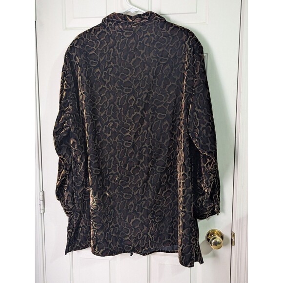 Lane Bryant Velvet Leopard Button Shirt Womens 22/24 Black Brown L/S Lined Tunic - Picture 6 of 8